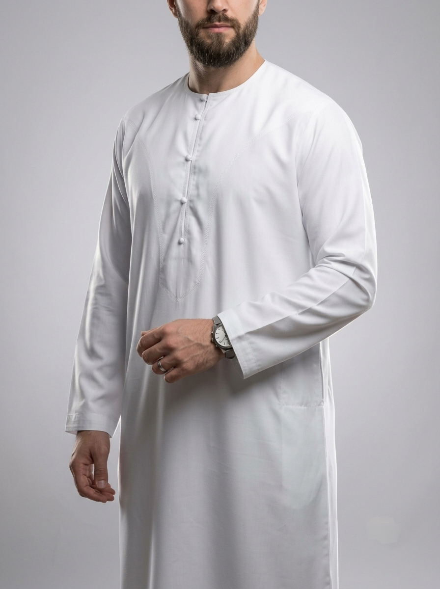 قميص إماراتي ( بتطريز عماني ) ثوب العزة كم طويل