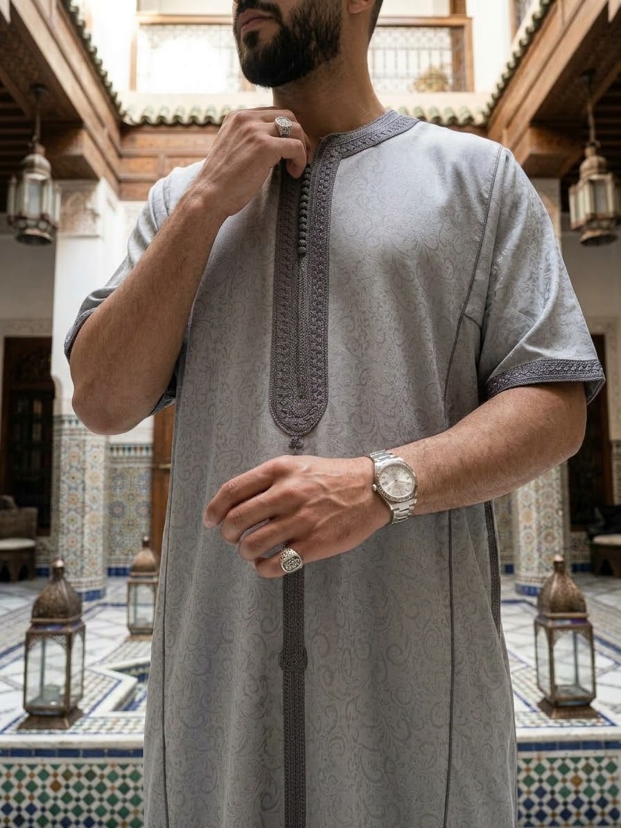 عباية مغربية القمة منقوشة قماش جيم