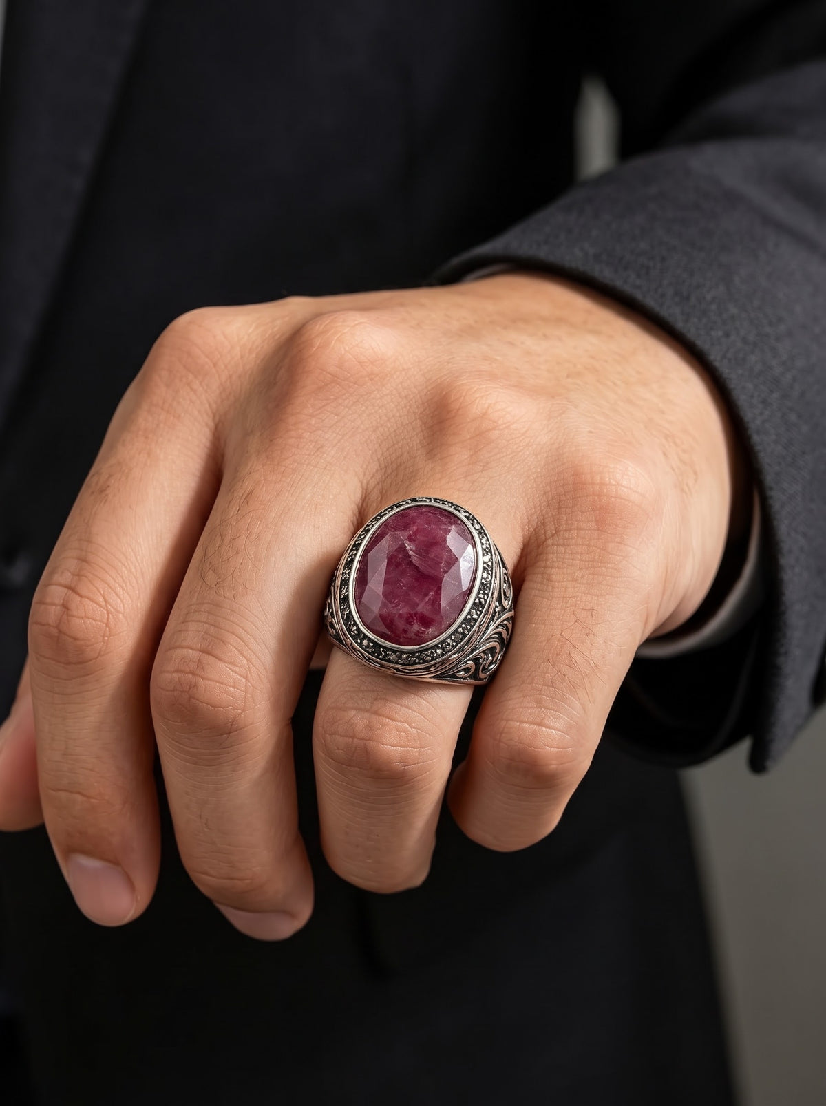 💍خاتم فضة عيار 925 بحجر الروبي الطبيعي الأصلي أو الياقوت الأحمر 💎