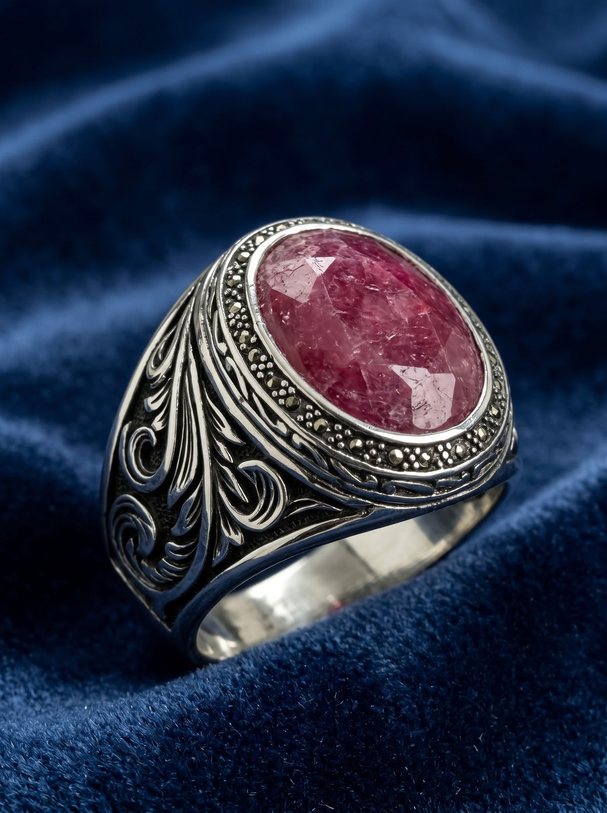 💍خاتم فضة عيار 925 بحجر الروبي الطبيعي الأصلي أو الياقوت الأحمر 💎