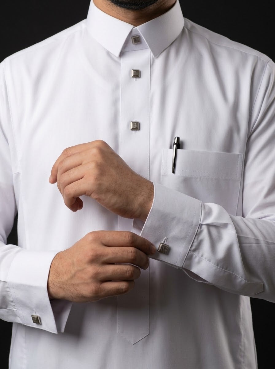 قميص قطري أبيض التراث