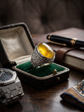 💍خاتم فضة عيار 925 بحجر العنبر أو الكهرمان الطبيعي الأصلي  💎