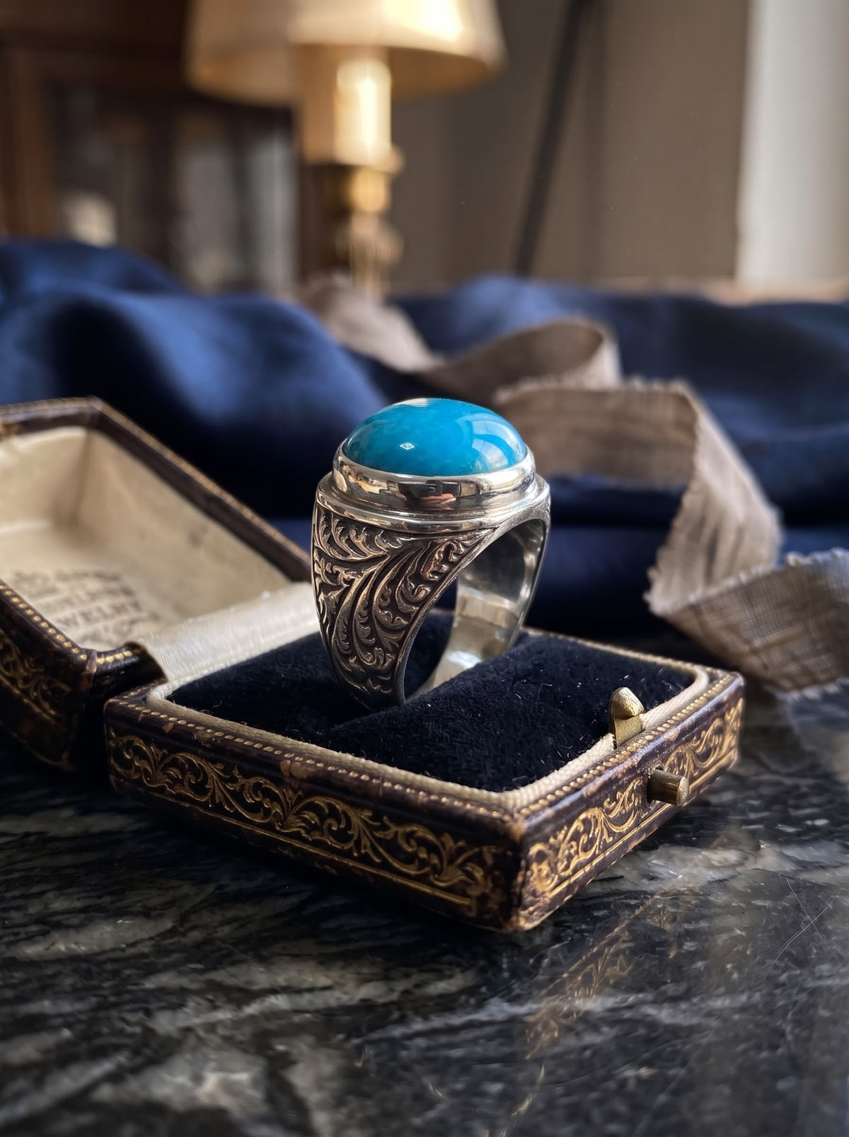 👑 خاتم "الفيروز الطبيعي" الملكي – صياغة يدوية فاخرة من الفضة عيار 925 👑