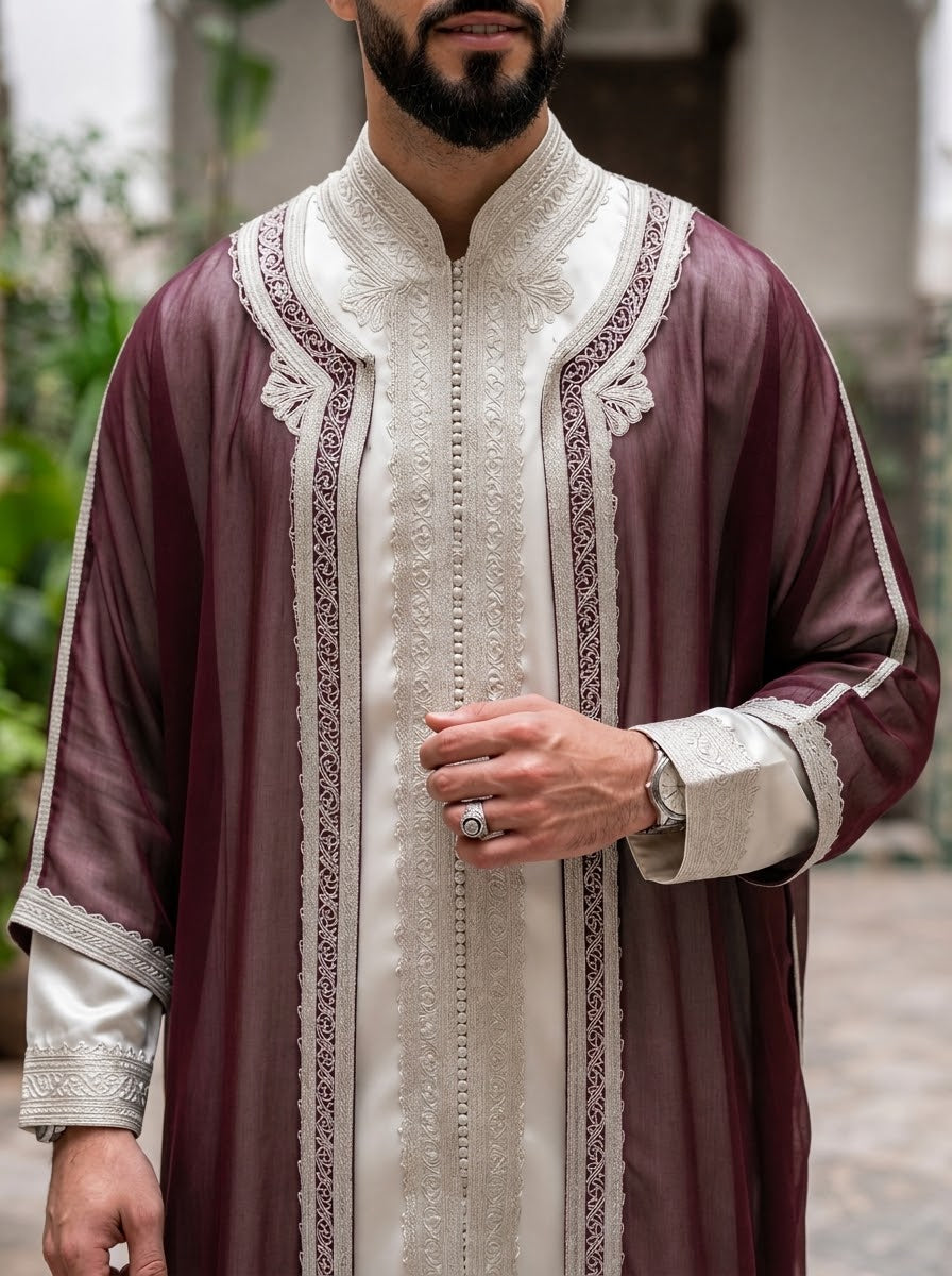 👑 طقم القفطان المغربي الملكي الفاخر (3 قطع) 👑